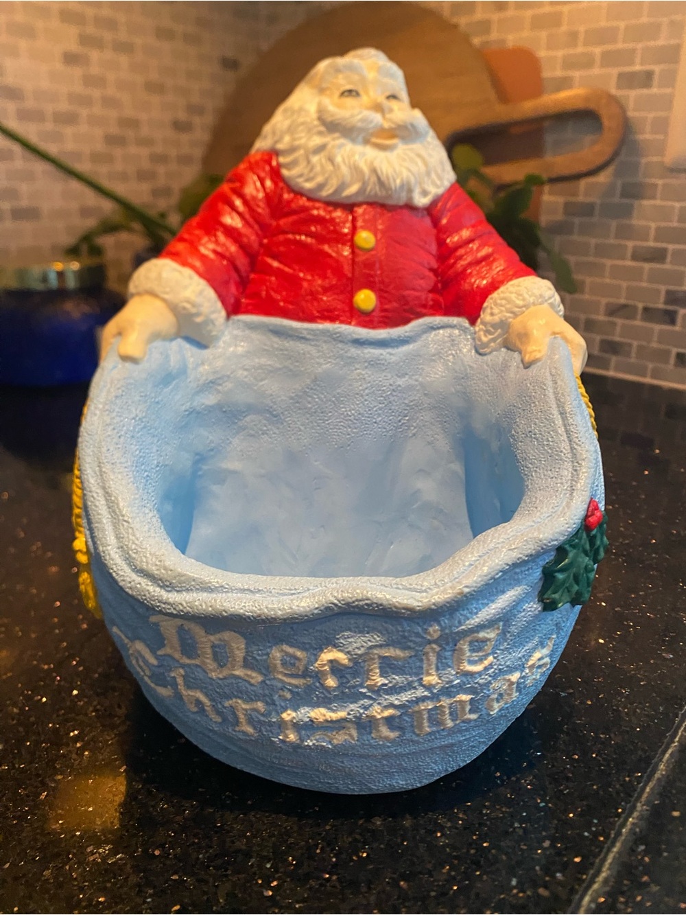 Vintage Santa Bag “Merrie Christmas” Candy Jar